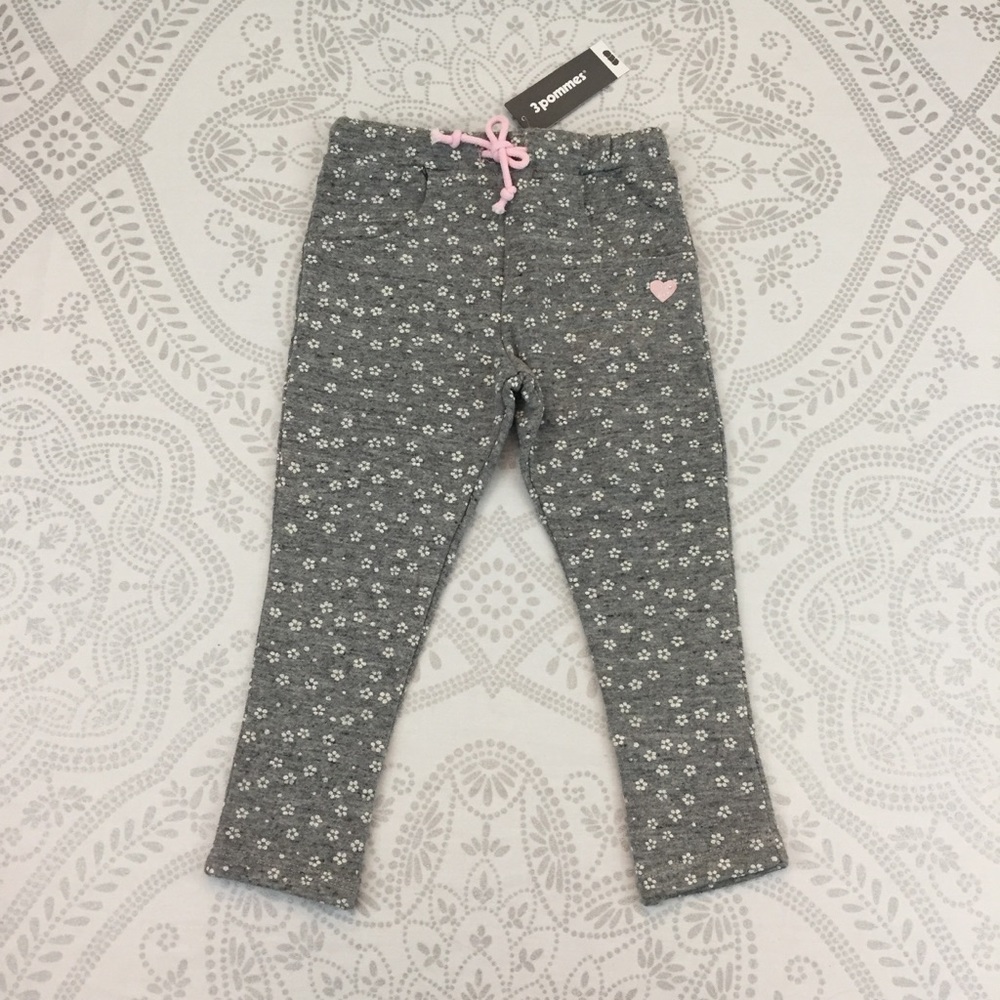NWT 3Pommes Gray Flower Sweatpants 18-24 mth 92 cm